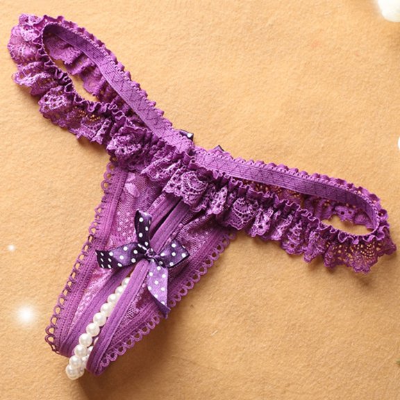 Liuchenyi Underwear for Women Under $5 Panties for Women Pearl Ball Lace Thong Underwear Purple One Size