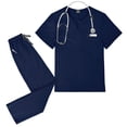 thumbnail image 3 of Minjewel Men's Casual Short Sleeve Nursing Scrubs Set, Breathable & Durable Uniform for Male Healthcare Workers, Nurses & Caregivers,Dark Blue S, 3 of 8