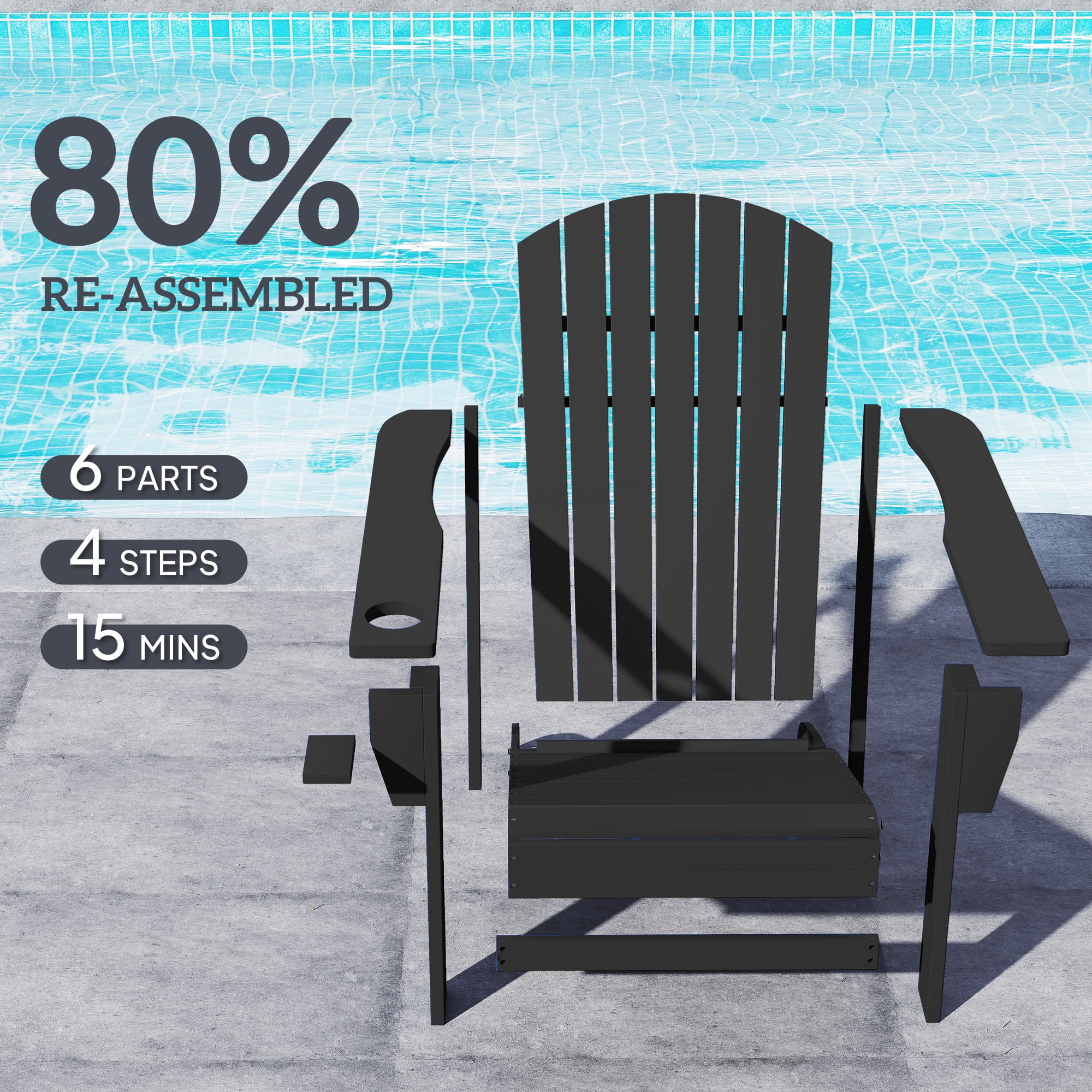 Outsunny Oversized Adirondack Chair, Outdoor Fire Pit and Porch Seating, Classic Log Lounge w/ Built-in Cupholder for Patio, Backyard, Black
