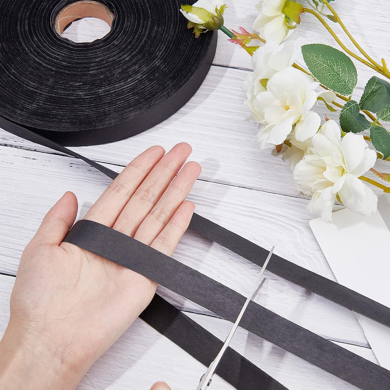 1 Roll 650m Natural Paper Raffia Ribbon Handmade Paper Rattan Ribbon Black Woven Paper Ribbon