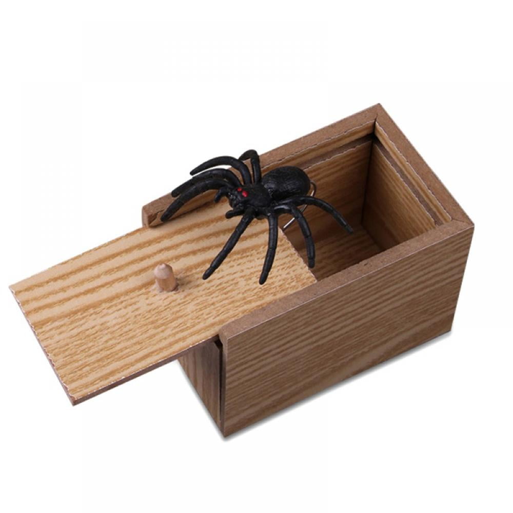 Wooden Surprise Box Practical Joke Toy for Halloween Party Spider Prank Scare Box