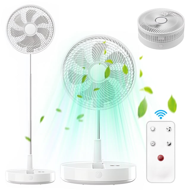 Ventilador oscilante de 12 pulgadas con control remoto, batería recargable de 10800 mAh, altura ajustable, 8 velocidades, temporizador silencioso, ventilador de pedestal portátil para el hogar, dormit