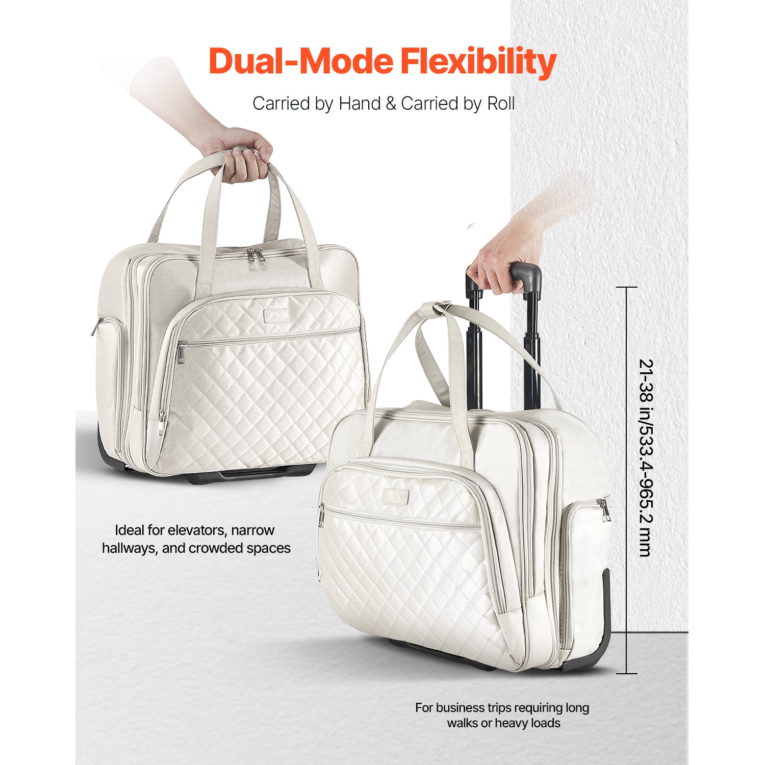 KFFKFF Mobile Laptop Carrier, Accommodates Laptops up to 15.6 Inches, Wheeled Office Bag, Computer Travel Tote with 2 Stable Wheels & Extendable Handle, Suitable for Work Trips, Business Offices