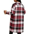 thumbnail image 4 of Women's Plaid Coat Long Sleeve Button Down Lapel Collar Mid Length Outerwear with Pockets Red XL, 4 of 7