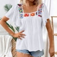 thumbnail image 3 of Uootdi Womens Tops Square Neck Vintage Embroidered Short Sleeve Shirts Flared Sleeve Relaxed Fit Trendy Casual Vacation Outfits Gift, 3 of 9