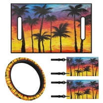 Jeiento 4 PCS Golf Cart Seat Cover with Steering Wheel Cover and Golf Cart Flags Coconut Tree Mini Flags Golf Cart Seat Towel Blanket Steering Wheel Cover Protector Golf Cart Decoration