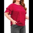 thumbnail image 2 of Camiseta Holgada de Cuello Redondo con Lunares y Corta con Volantes para Mujer, Talla Grande Rojo 4XL, 2 of 10