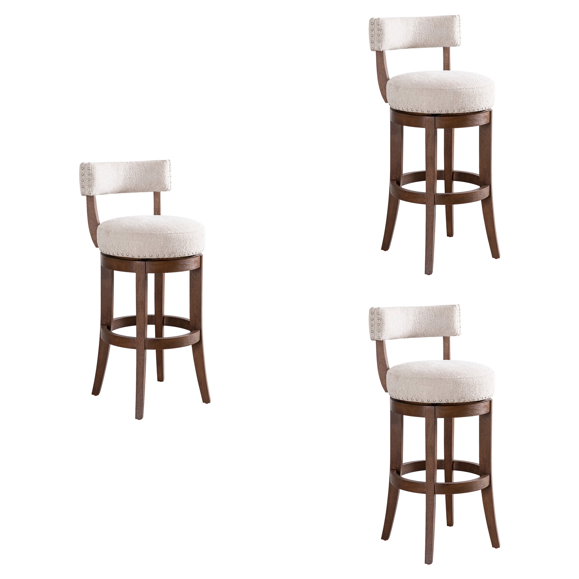 Mystic Brown Solid Wood Upholstered 30" Bar Height Swivel Barstool with Ancient Stone Fabric Seat - Set of 3