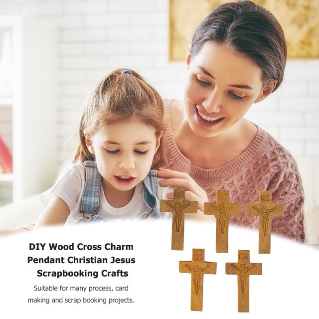 20 piezas DIY cruces de madera encanto colgante artesanía cristiana (patrón de Jesús Beige) Ndcxsfigh Nuevos Originales
