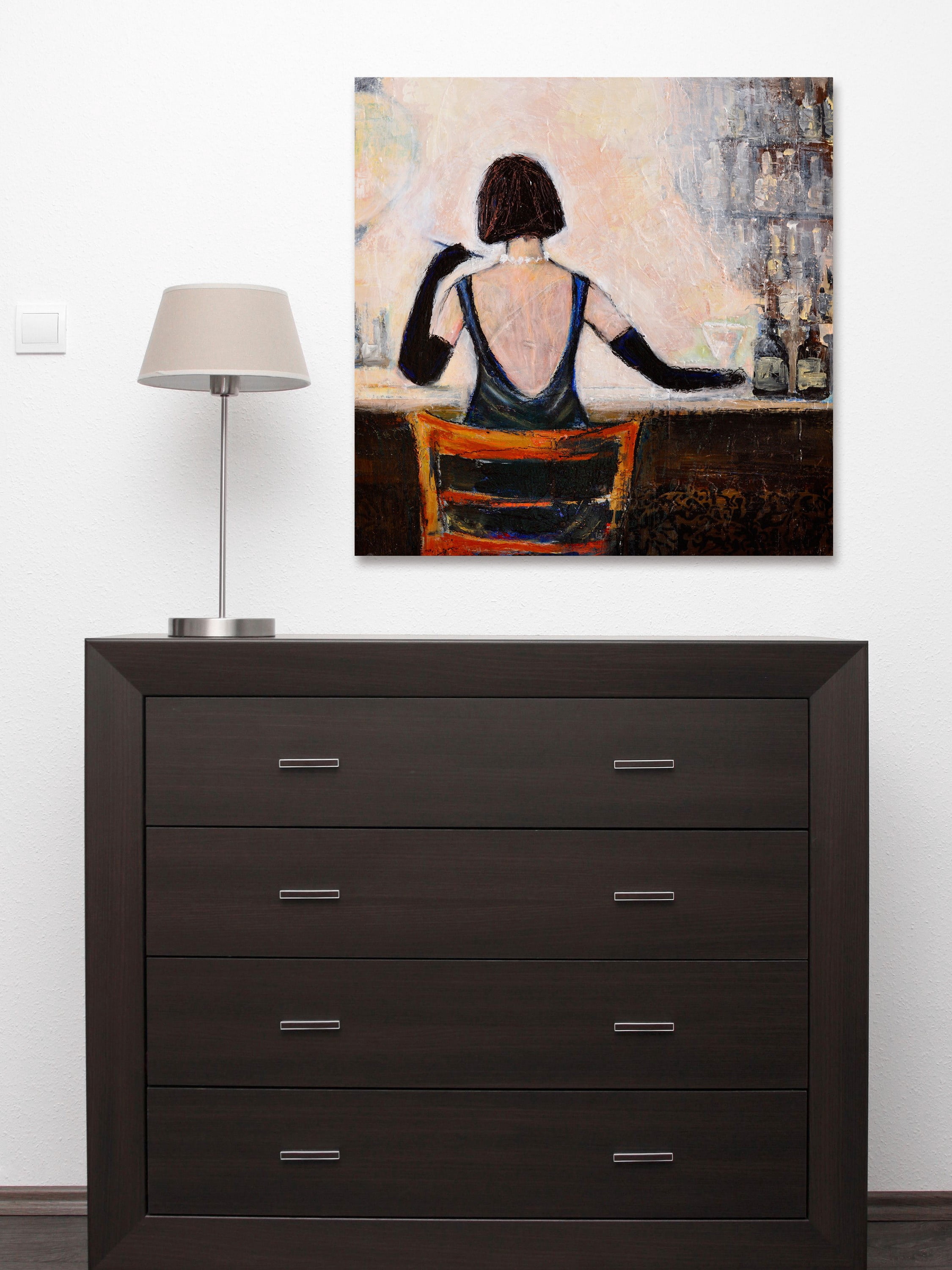 "Bar Scene Woman" Painting Print on Wrapped Canvas