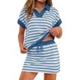 thumbnail image 3 of Jaimenalin Women'S Striped 2 Piece Outfits Skirt Set Short Sleeve Skort Workout Set Matching Lounge Sets Blue XL, 3 of 9