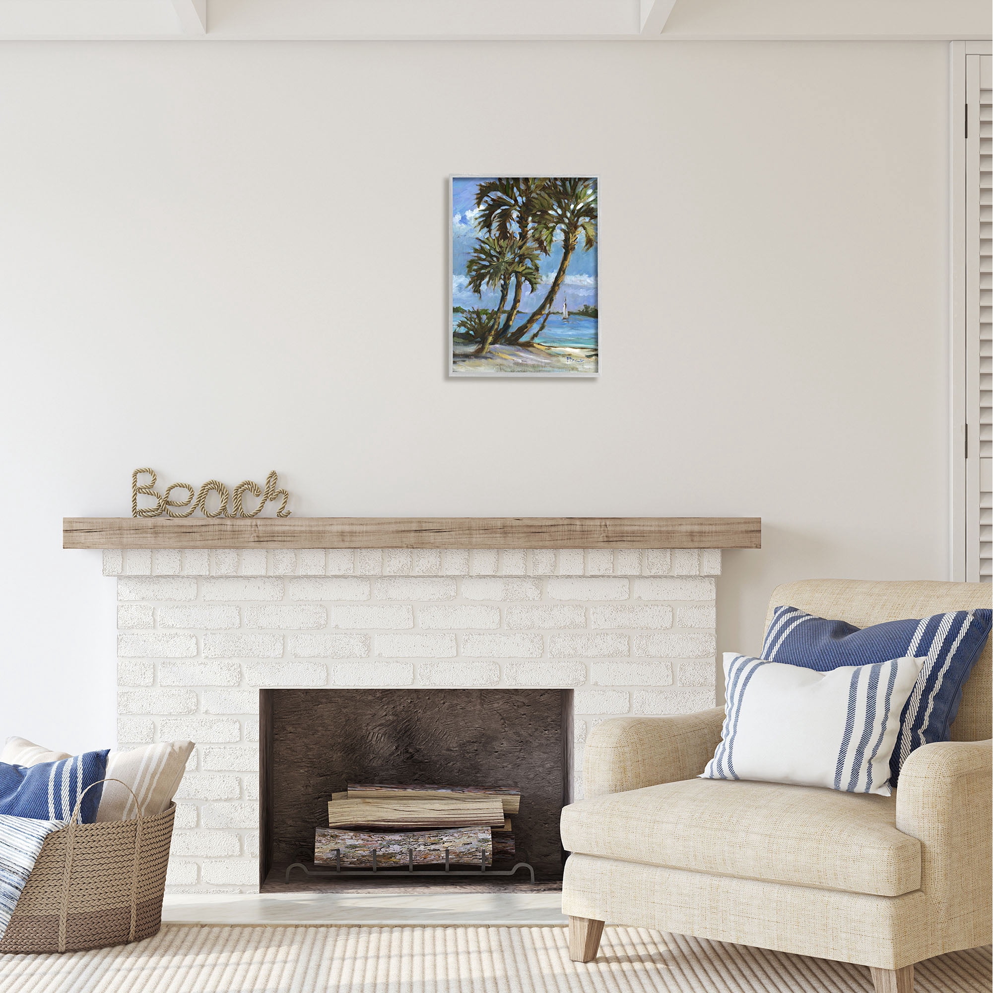 Stupell Industries Sailboat Tropical Shore Transportation Painting Gray Framed Art Print Wall Art, 16 x 20