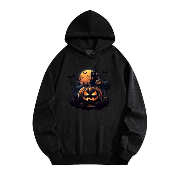 YUGYXL Trendy Halloween Hoodies for Unisex Pumpkin Graphic Hooded Sweatshirt Tops Cute Oversized Pullover Fashion Winter Clothes A Black XXL