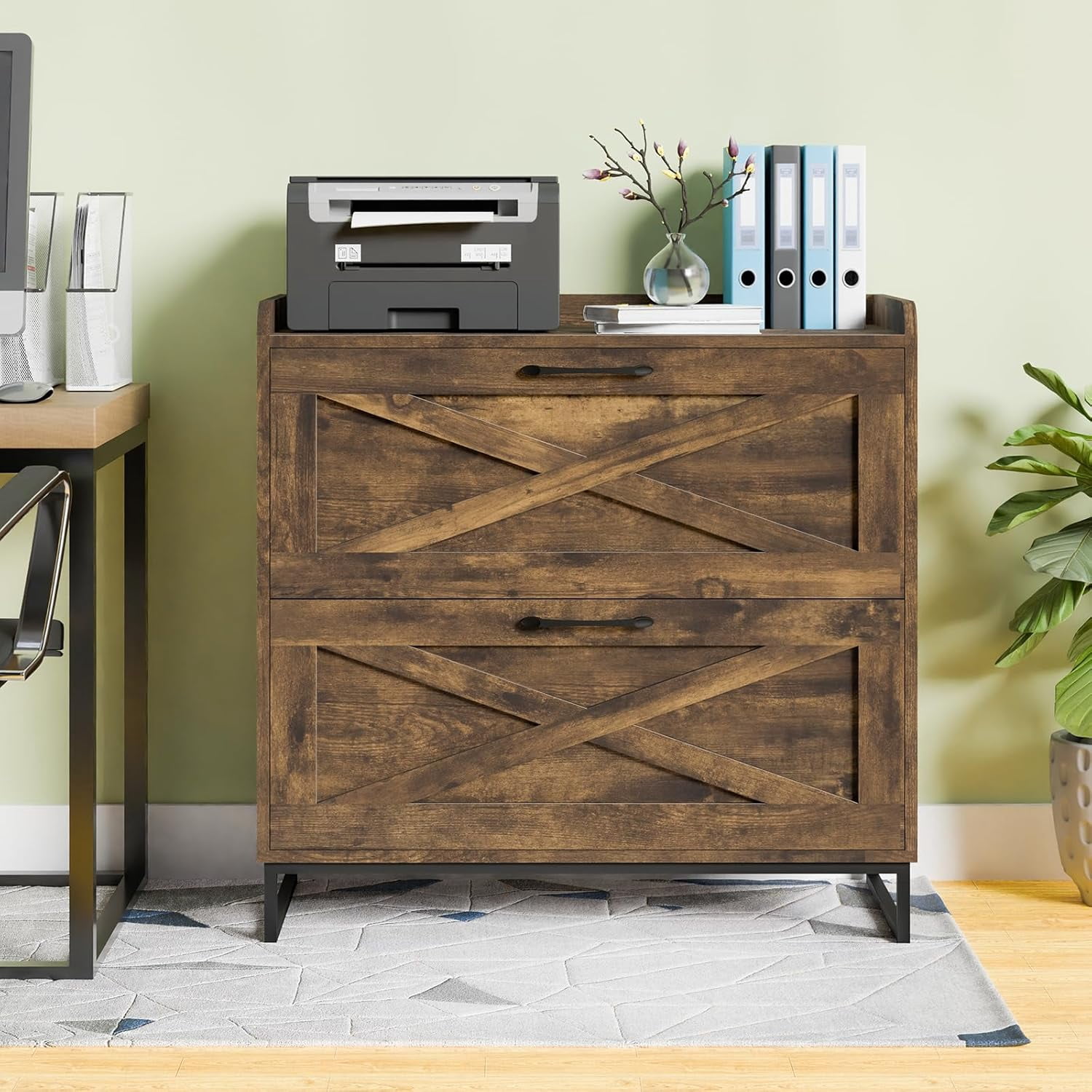 2 Drawer Lateral File Cabinet, Mobile Filing Cabinet with Charging Station for Letter/Legal/A4 Size Hanging Files, Modern Farmhouse File Storage Cabinet with Wheels for Home Office, Simple White