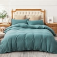 thumbnail image 4 of PURE ERA 100% Cotton Jersey Knit Duvet Cover Set King Size Super Soft (Solid Teal ), 4 of 5