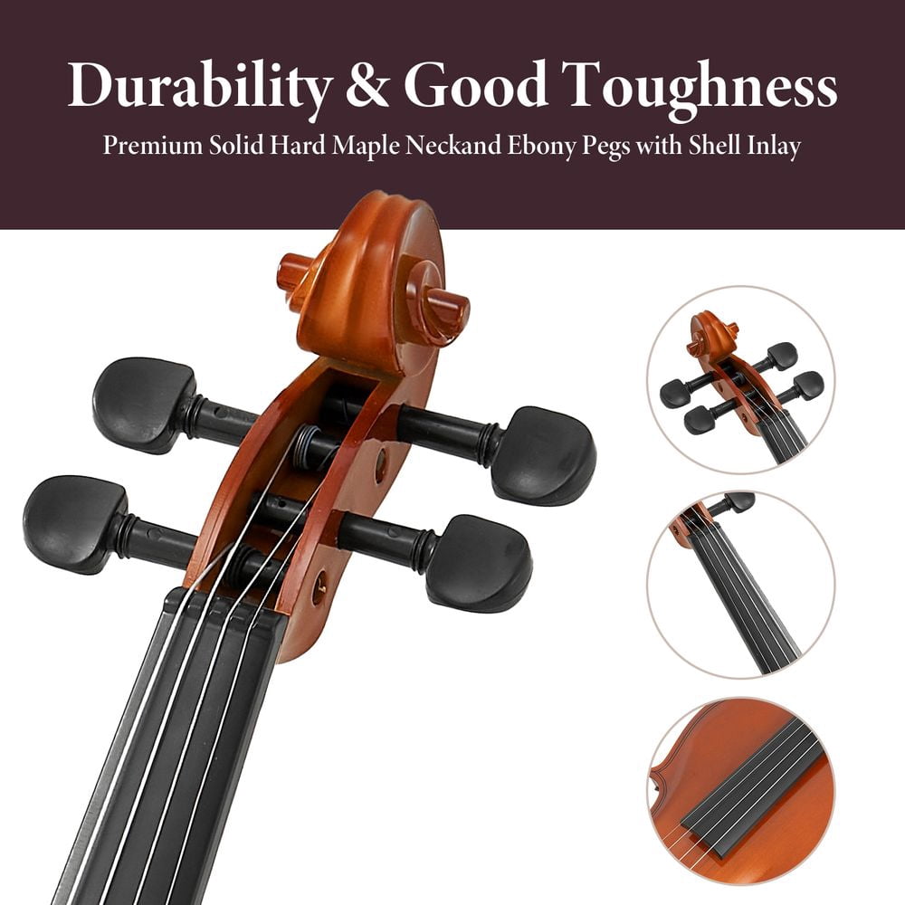MIDOQIN Violin 4/4 Full Size Kit, Acoustic Beginner Violin Kit with Rosewood Bow, Extra Strings&Bridge, 2 Rosins, Tuner, Case, Mute, Fingerboard Stickers, Shoulder Rest