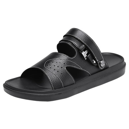 

Fsqjgq Leather Sandals for Men Summer Simple Men Leather Sandals Men Sport Sandals Soft Sole Casual Sandals Support Sandals Men Black 42