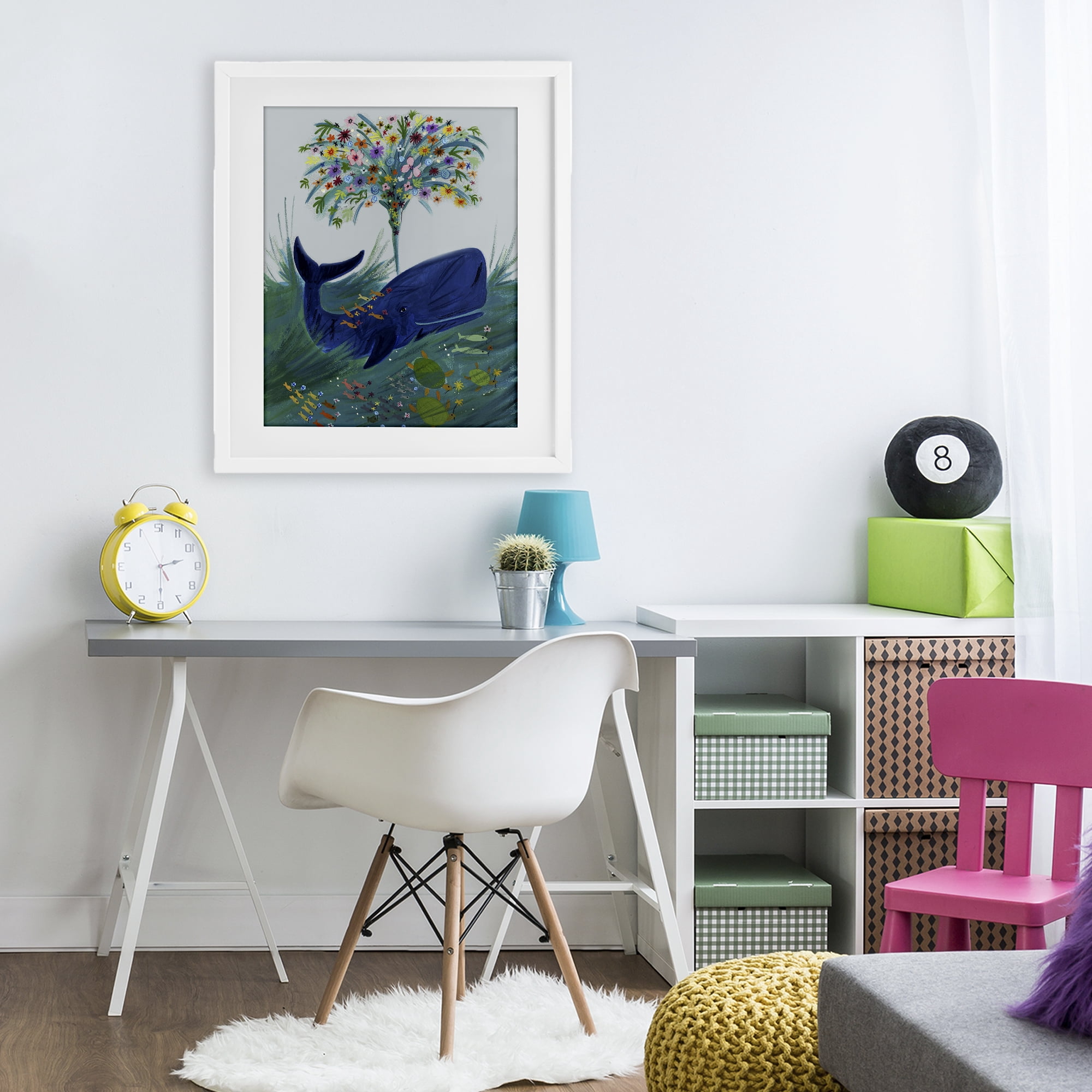 Stupell Industries A Flowery Whale White Framed Print Under Glass, design by Kay Widdowson