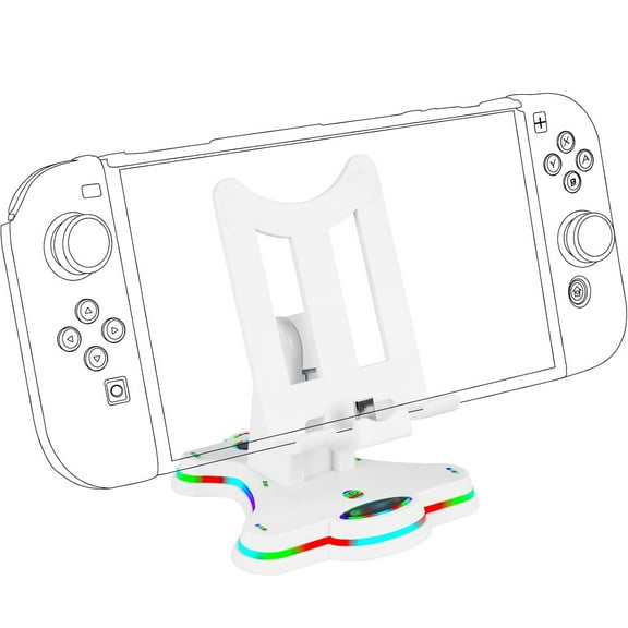 Charging Dock Compatible with Nintendo Switch/Lite/OLED, Portable Foldable Non-Slip Bracket, Adjustable Charging Stand with Type-C Charger Port Breathing Light-White