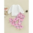 thumbnail image 4 of Bagilaanoe 2pcs Toddler Baby Girl Long Pants Set Letters Print Long Sleeve Sleeve Sweatshirt Tops + Heart Print Flare Trousers 12M 18M 24M 3T 4T 5T Kids Casual Outfits, 4 of 8