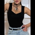 thumbnail image 4 of Camisetas Sin Mangas con Cuello en V para Mujer, Camisetas Básicas, Camisetas Corta, Camisetas y Verano, Camisetas Informales Ajustadas Acanaladas, Negras, XL, 4 of 9