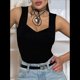 thumbnail image 4 of Camisetas Sin Mangas con Cuello en V para Mujer, Camisetas Básicas, Camisetas Corta, Camisetas y Verano, Camisetas Informales Ajustadas Acanaladas, Negras, XL, 4 of 9