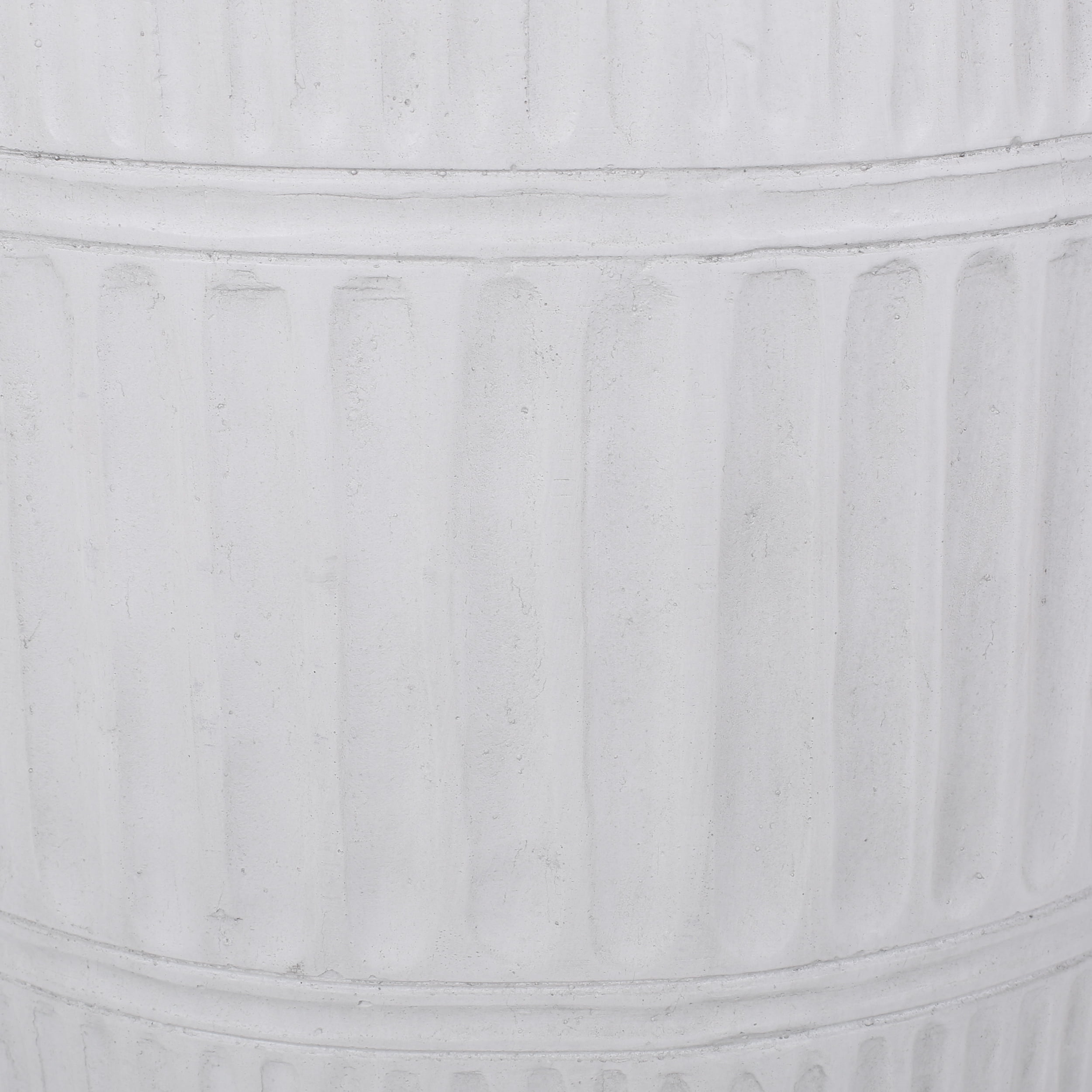Outdoor Fluted Texture End Table, Lightweight Concrete Material for Patio Garden, White
