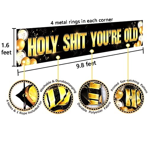 Banner Ushinemi Holy Sit You're Old Grande Hilarante Decoraciones de Cumpleaños 9.8x1.6ft