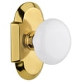 thumbnail image 1 of Nostalgic Warehouse Cottage Plate with White Porcelain Knob, Privacy - 2.75", Polished Brass, 1 of 1