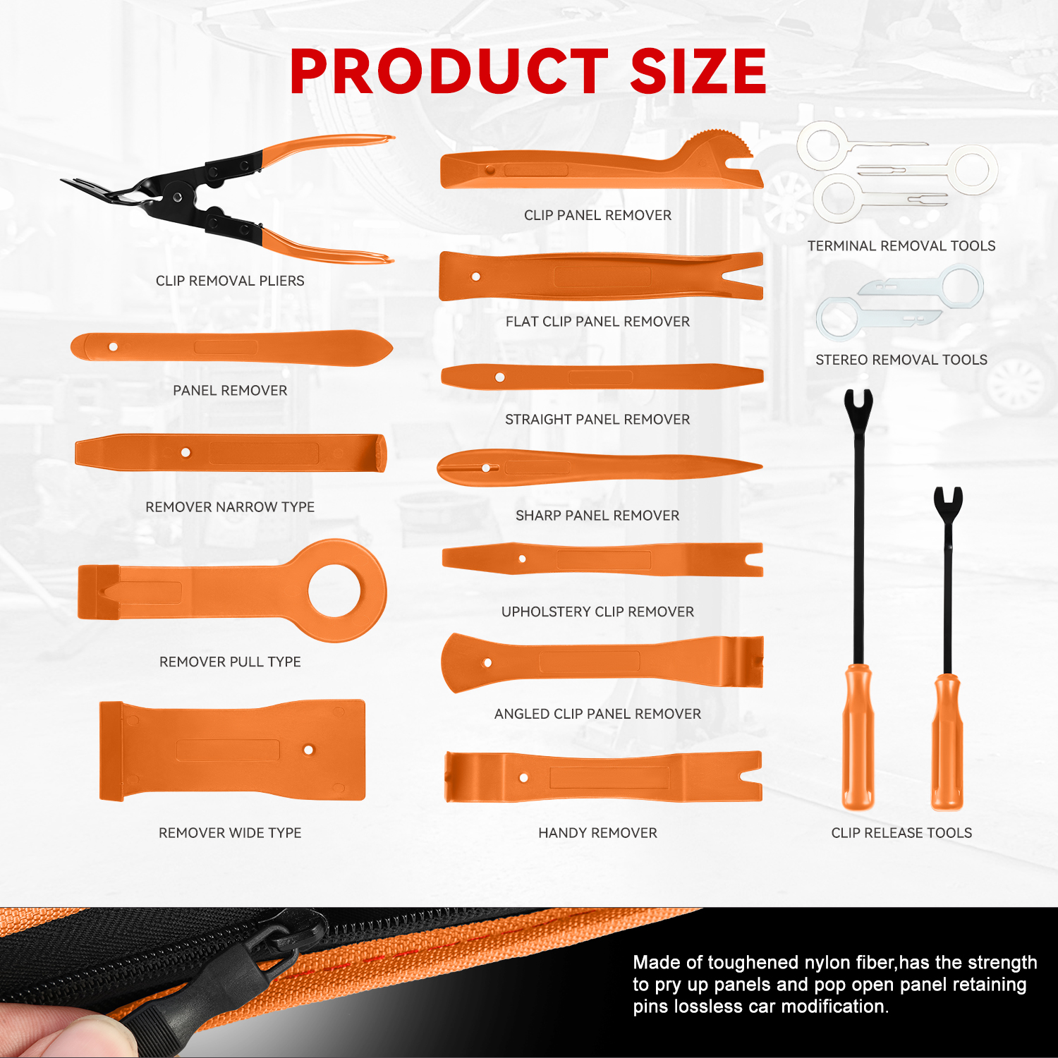 Car Trim Removal Tool Kit, Clip Plier Upholstery Remover Set for Auto Door Panel Audio Dashboard, with Storage Bag,Orange