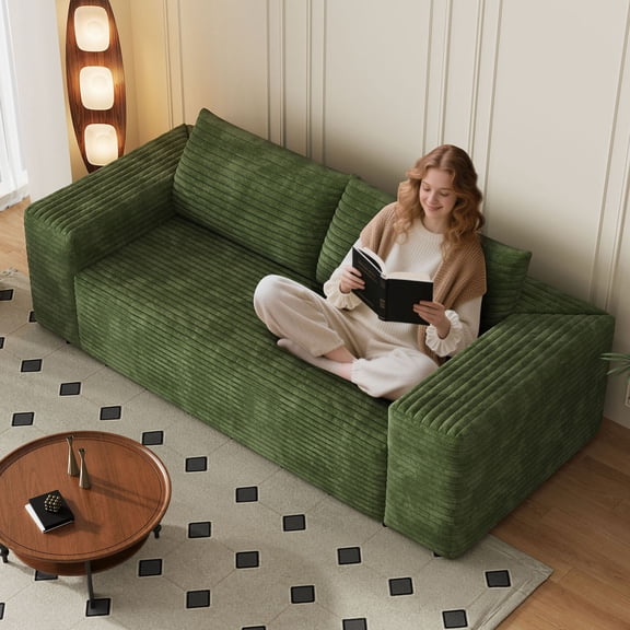 S-HOME Ergonomic Loveseat Sofa in Striped Pattern with Foam Cushion, Deep Seat Design for Living Room, Bedroom and Apartments, Green