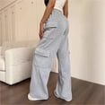 thumbnail image 5 of Costeam Womens Vertical Stitch Cargo Wide Leg Sweatpants Elastic Drawstring Waist Side Patch Cargo Pockets Soft Heather Knit Loose Straight Solid Color Casual Athletic Lounge Trousers, 5 of 6