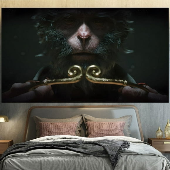 Black Myth Wukong Poster Background Wall Hanging Cloth Delivery Tools And Star Lights For Easy Installation Can Be Hung Anywhere