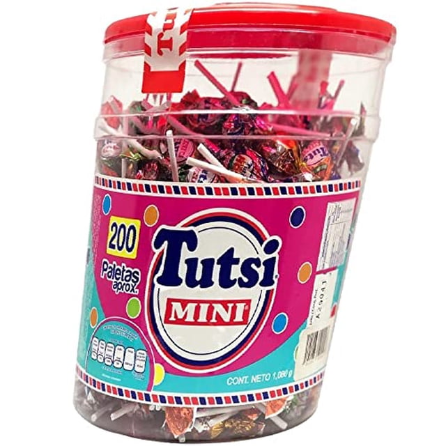 Tutsi Mini Pop surtido paletas de caramelo varios sabores 200 piezas ideal para tus fiestas y eventos. (1-1.2 kg)