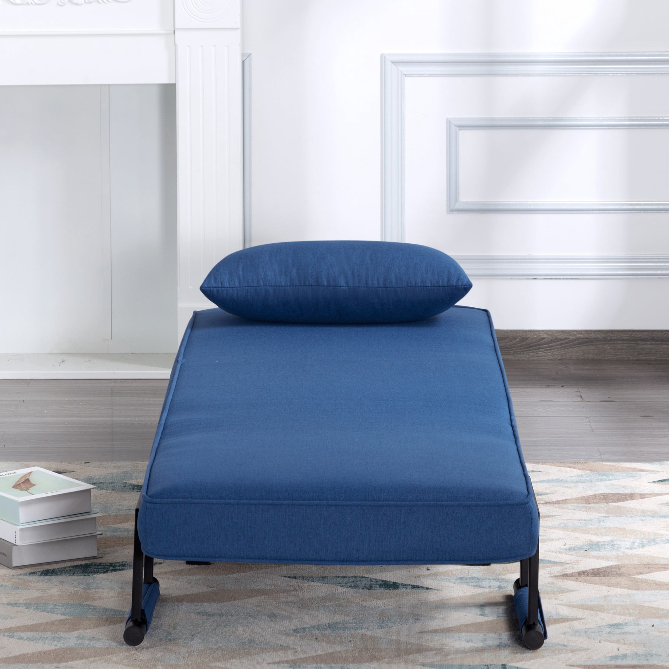 BSHTI Modern Folding Arm Chair Lounge 4-in-1 Convertible Sofa Bed with Adjustable Backrest for Small Spaces (Blue)
