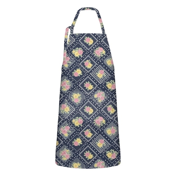 Pioneer Flower Floral Print Pattern Apron for Women and Men, Cotton Linen Waterproof with Pockets, Adjustable, 33x27 Inch for Kitchen, Gardening, BBQ, Salon