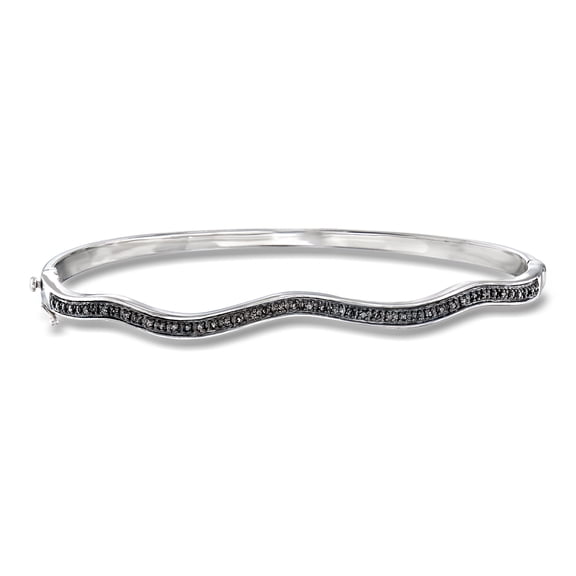 Ross-Simons 0.10 ct. t.w. Black Diamond Wavy Bangle Bracelet in Sterling Silver, Women's, Adult