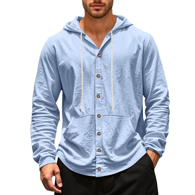 SHIXIAOO Chemise Décontractée en Lin à Manches Longues à Capuche pour Hommes Printemps et Automne