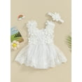 thumbnail image 3 of Hirigin Newborn Baby Girl Floral Lace Romper Dress Sleeveless Ruffle Mesh Tutu Dress 0 3 6 12 18 Months Cute Jumpsuits with Headband, 3 of 8