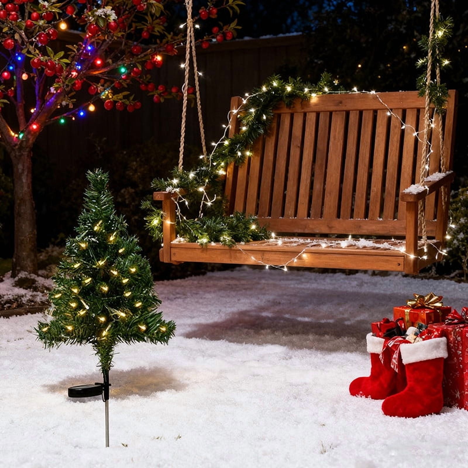 Tupukom Solar Christmas Tree Garden Stake Lights Waterproof Christmas Decorations Tree Lights Outdoor Xmas Tree Light Christmas décor Pathway Lights Patio Yard