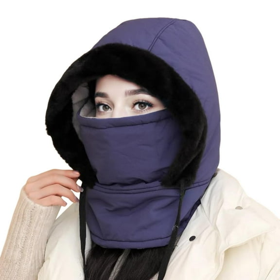 AWZXDE Unisex Winter Thermal Earflap Hat with Detachable Neck Warmer Windproof Warm Lined Cold Weather Face Hats for Women and Men for Outdoor Activities Cycling Skiing Hiking Navy,One Size