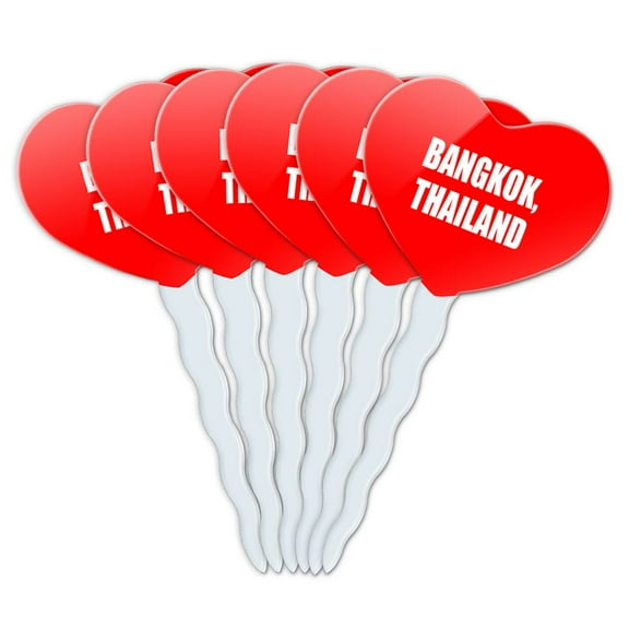 Bangkok Thailand Heart Love Cupcake Picks Toppers - Set of 6