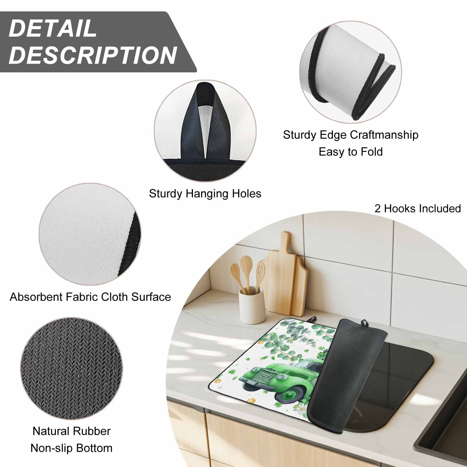 Green Truck St. Patrick's Day Stove Top Cover for Electric Stove, Heat-proof & Non Slip Glass Top Stove Cover Protector, Lucky Eucalyptus Leaves Kitchen Flat Cooktop Rubber Mat 24x21 Inches