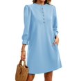 thumbnail image 3 of Solid Color Women 3/4 Sleeve Button Down Elegant Lady Dress, 3 of 5