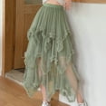 thumbnail image 3 of JNGSA Women's Tulle Skirt Formal High Low Hem Skirt Midi Tea-Length Elastic Waist Skirts High Waist Cute Skirt Army Green, 3 of 5