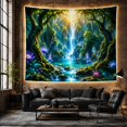 thumbnail image 6 of Forest Waterfall Beneath Sunlit Trees, Serene Fantasy Style for Nature Lovers, Forest Wall Art, Housewarming Gift Tapestry Wall Hanging for Bedroom and Meditation Room, 6 of 7