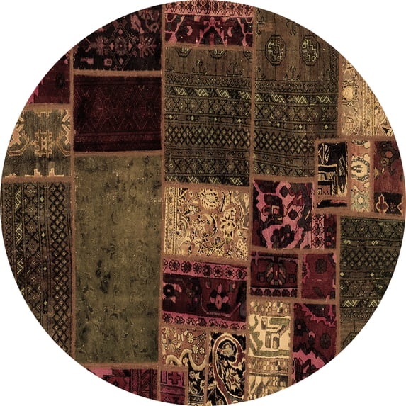 Ahgly Company Indoor Round Patchwork Brown Transitional Area Rugs, 6' Round