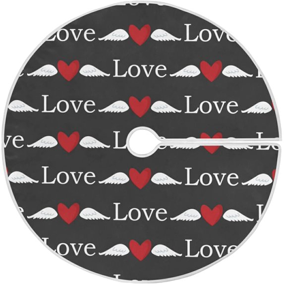 ZHANZZK Valentine's Day Red HeartWings Xmas Christmas Tree Skirt Stand Mat for Holiday Party Decoration Indoor Outdoor 36 inches