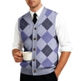 thumbnail image 5 of Mens Argyle Sweater Vests V Neck Sleeveless Cardigan Vest Knitwear Purple XL, 5 of 7