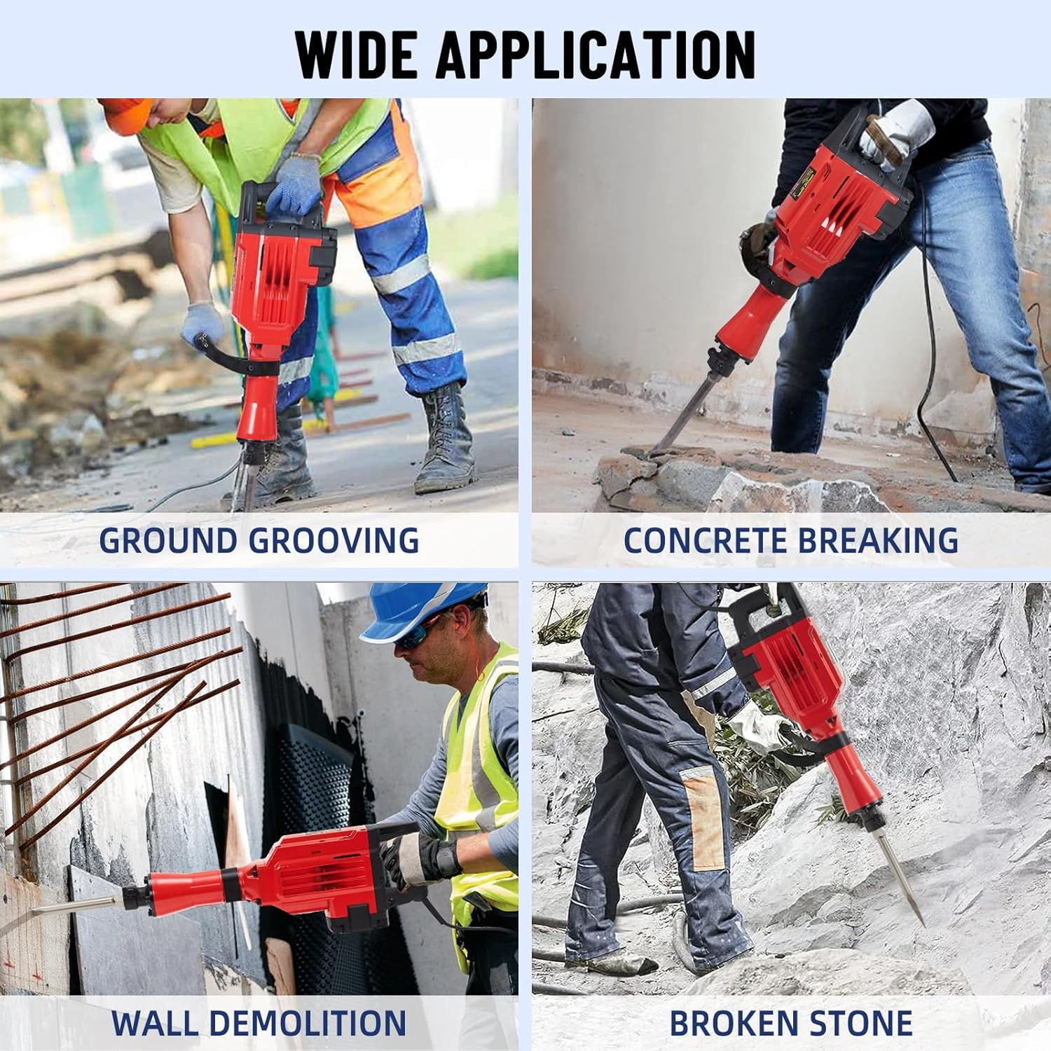 Demolition Hammer, Heavy Duty 3600W Electric Jackhammer, 1800 BPM Concrete Breaker 2pcs Chisels Bit Chipping W/Case, Gloves